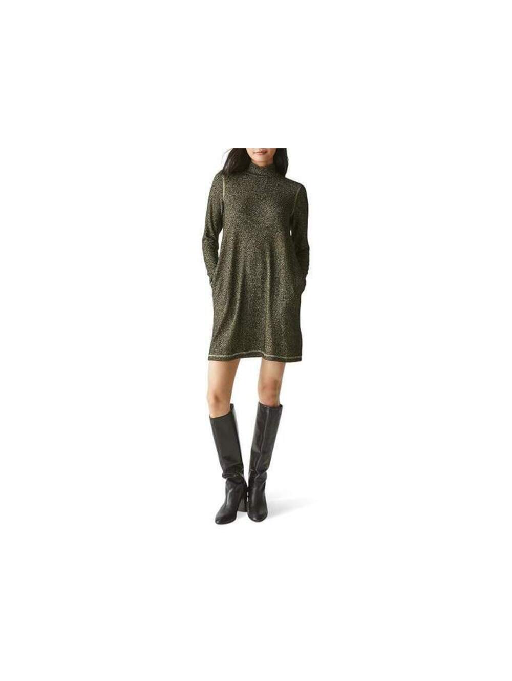 Michael Stars Olivia Sparkle Mock Neck Black Gold Mini Dress S